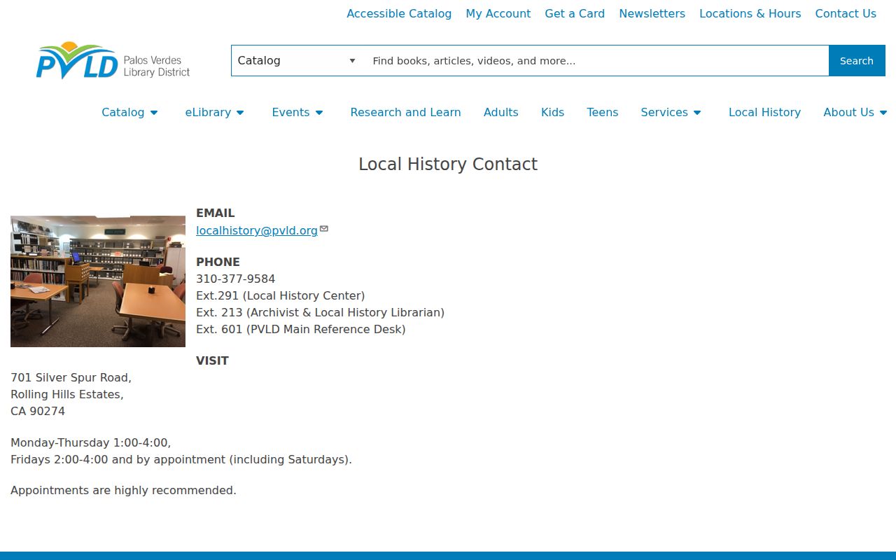 Rancho Palos Verdes city directory Local History Center contact information