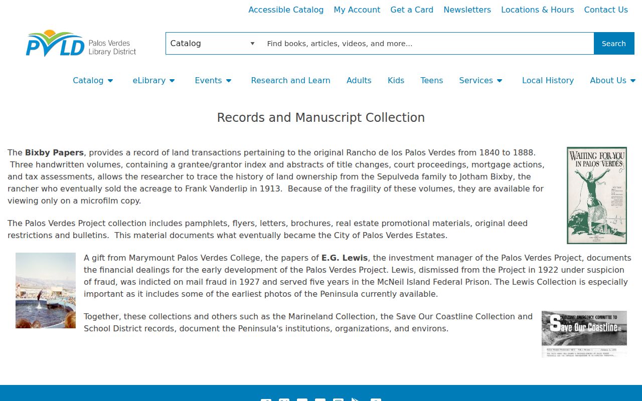 Rancho Palos Verdes city directory Bixby Papers and Peninsula manuscripts