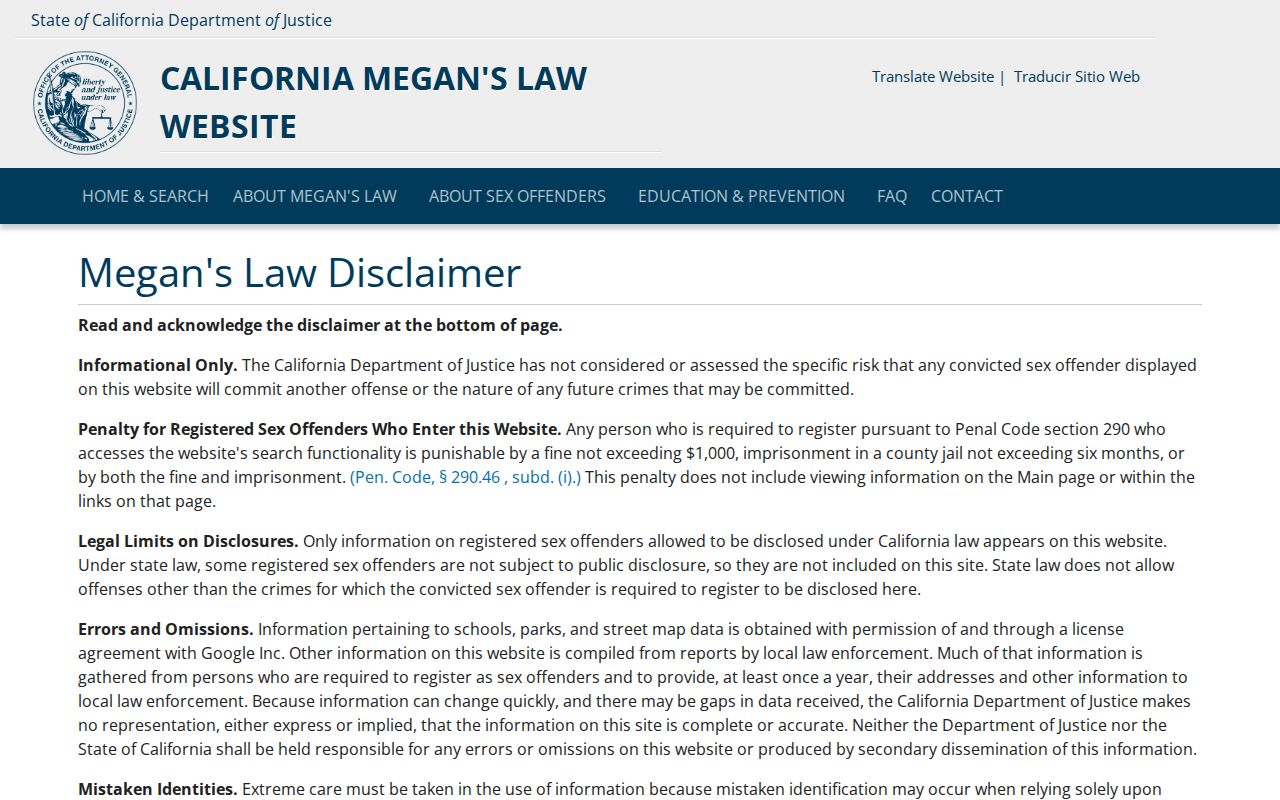 Rancho Palos Verdes neighbors California Megan's Law public safety search