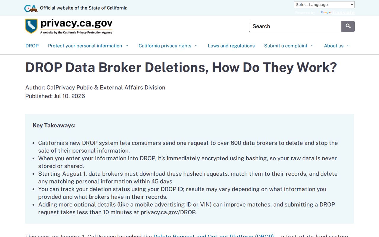 Rancho Palos Verdes neighbors California DROP data broker deletion