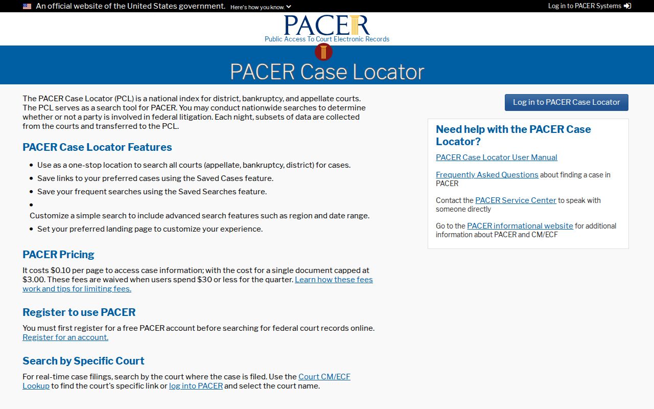 Rancho Palos Verdes resident lookup federal PACER case locator