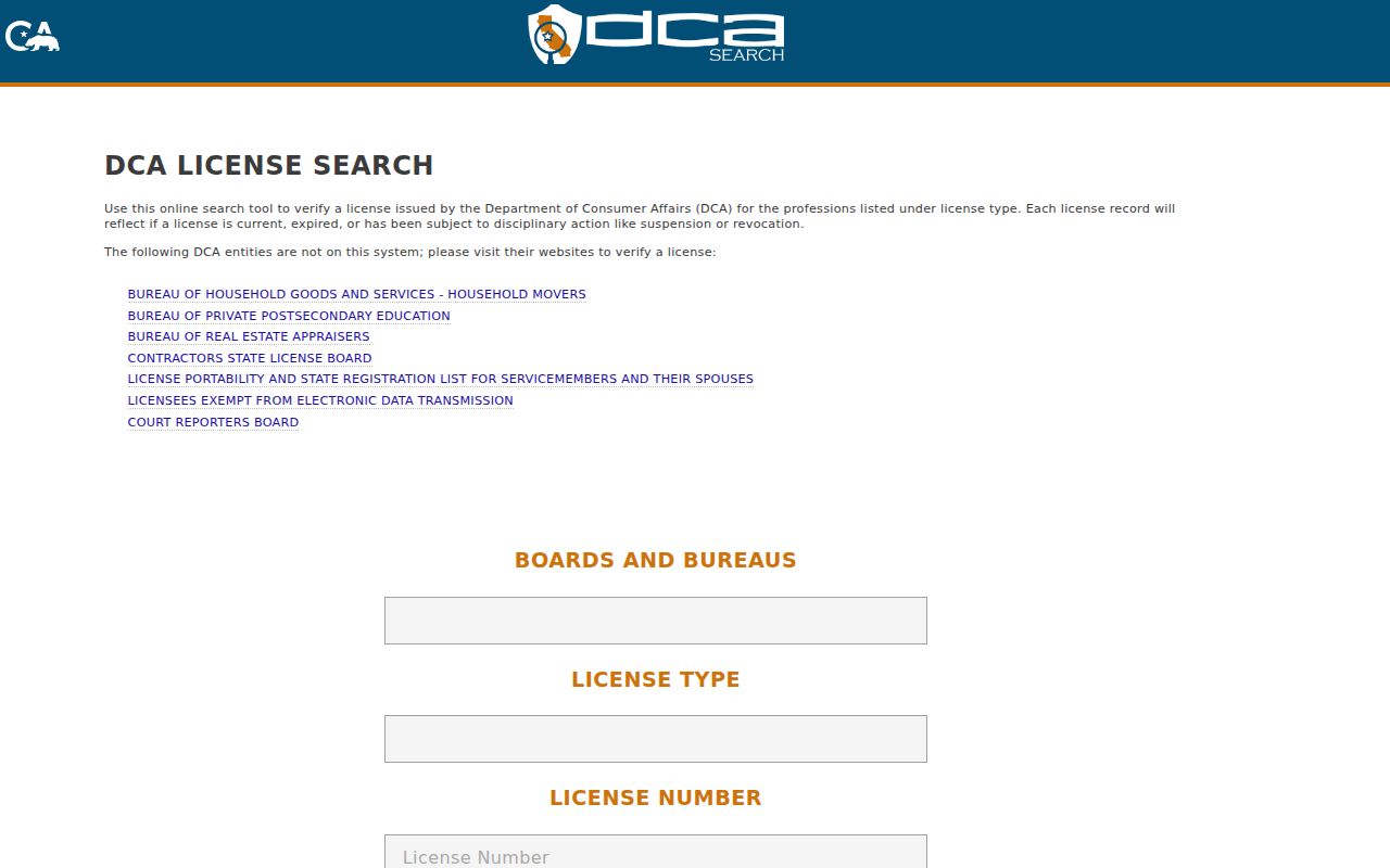 Rancho Palos Verdes resident lookup California DCA license search