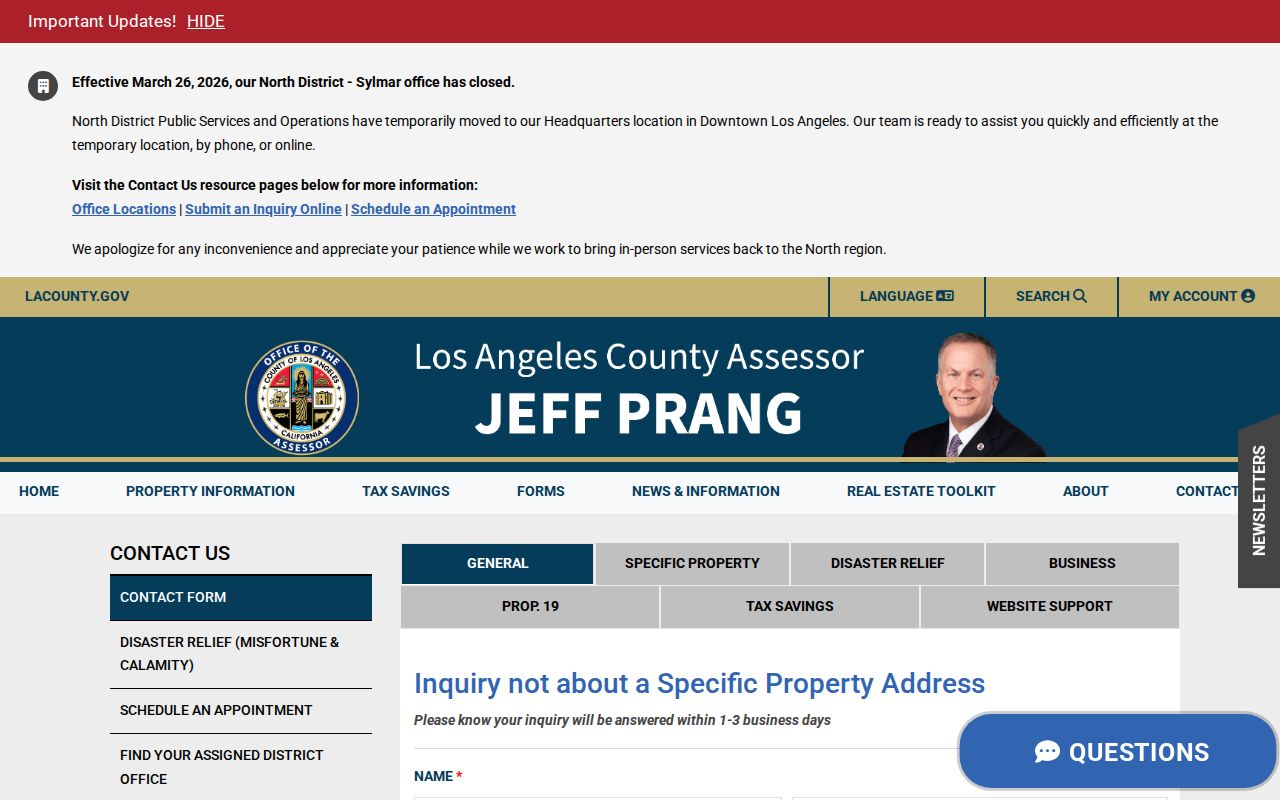 Rancho Palos Verdes street directory source for the Los Angeles County Assessor contact office