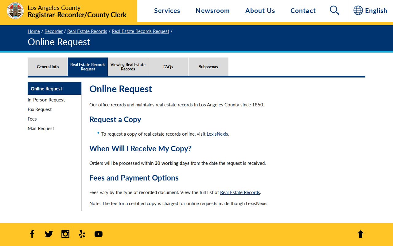 Rancho Palos Verdes street directory source for Los Angeles County recorded document copy ordering